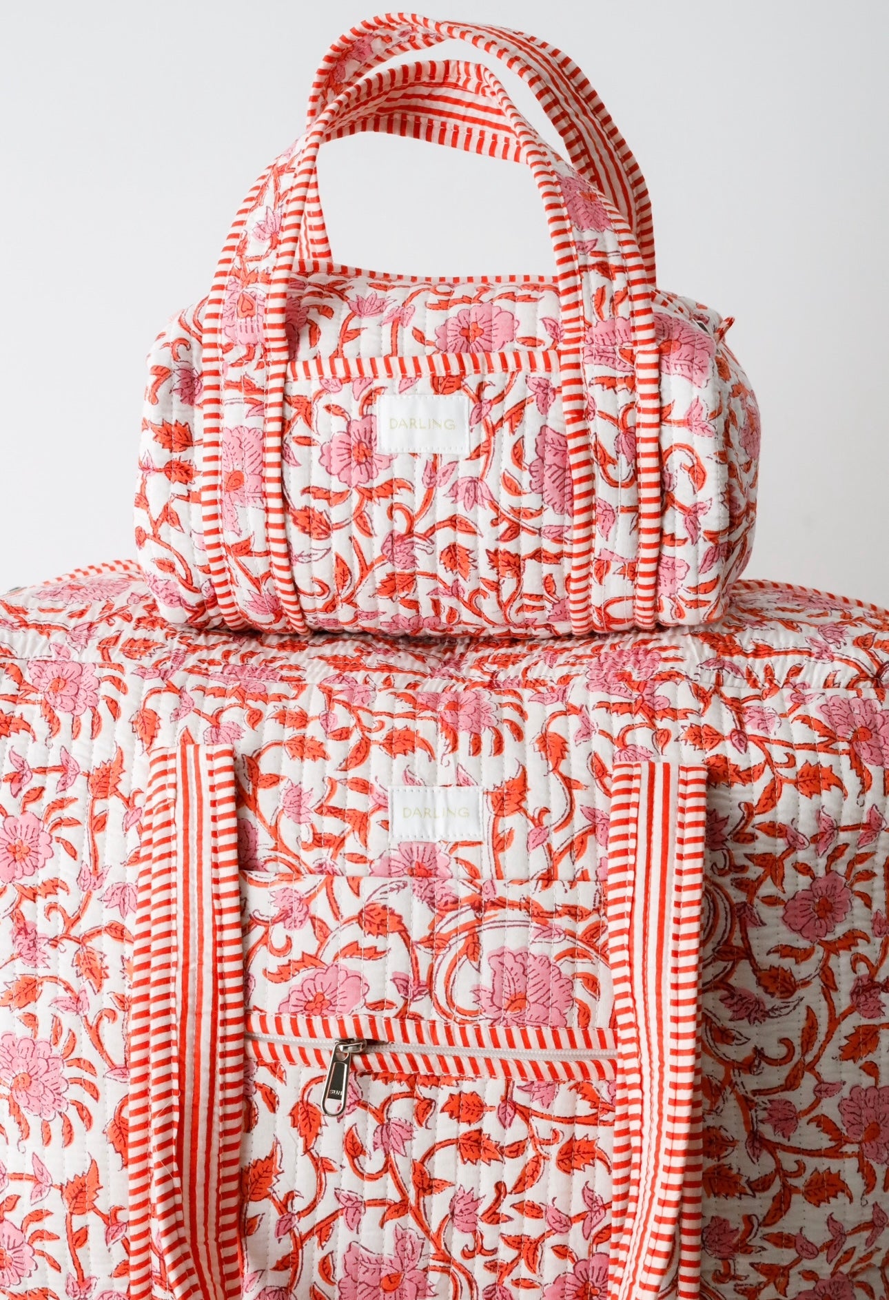 Quilted Handled Cosmetic Coral Floral