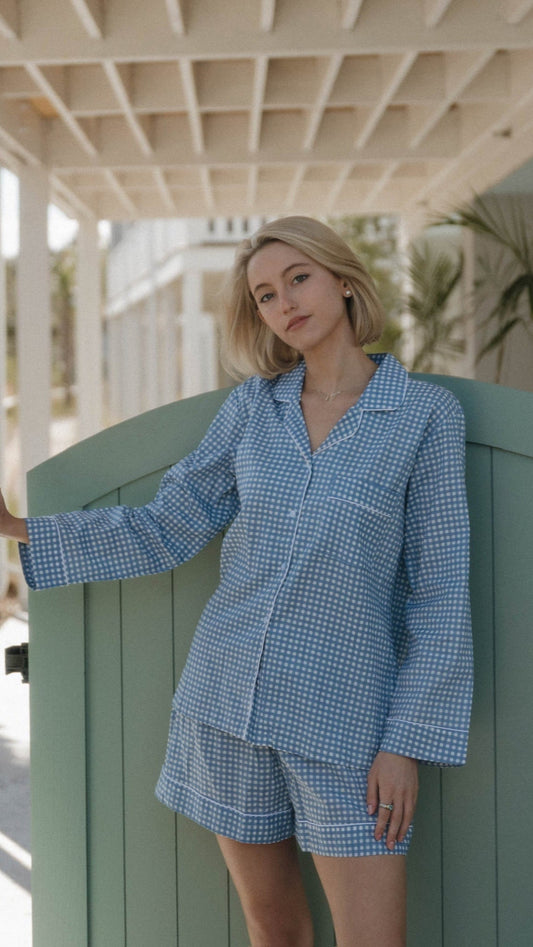 Baby Blue Gingham PJ Set - Long / Short