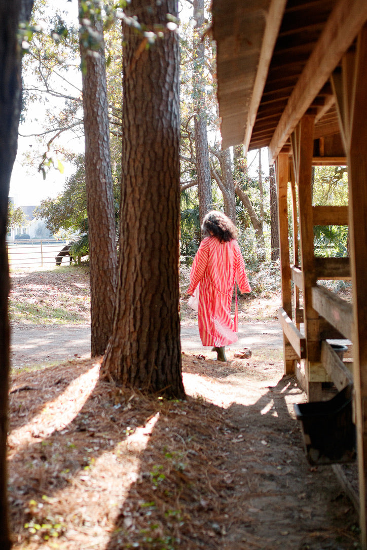 Bathrobe in Red Stripe - Long