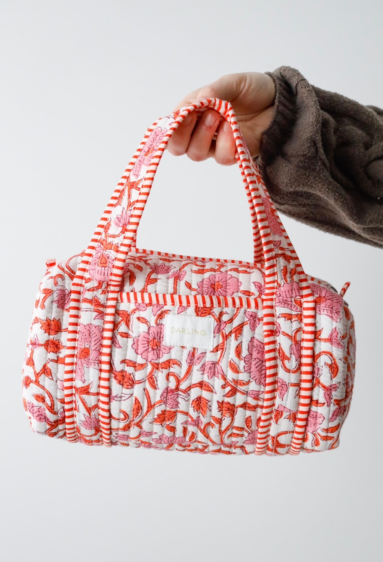 Quilted Handled Cosmetic Coral Floral