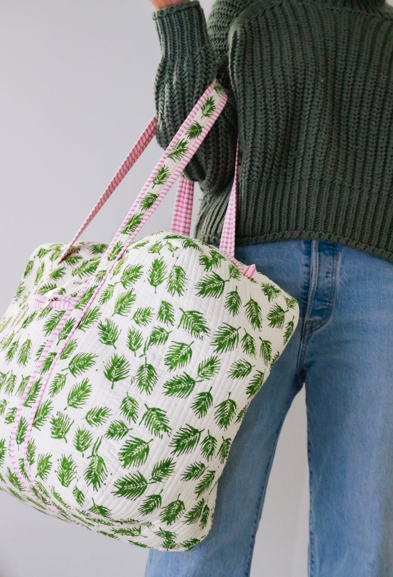 Weekender Bag in Pink and Green Palm