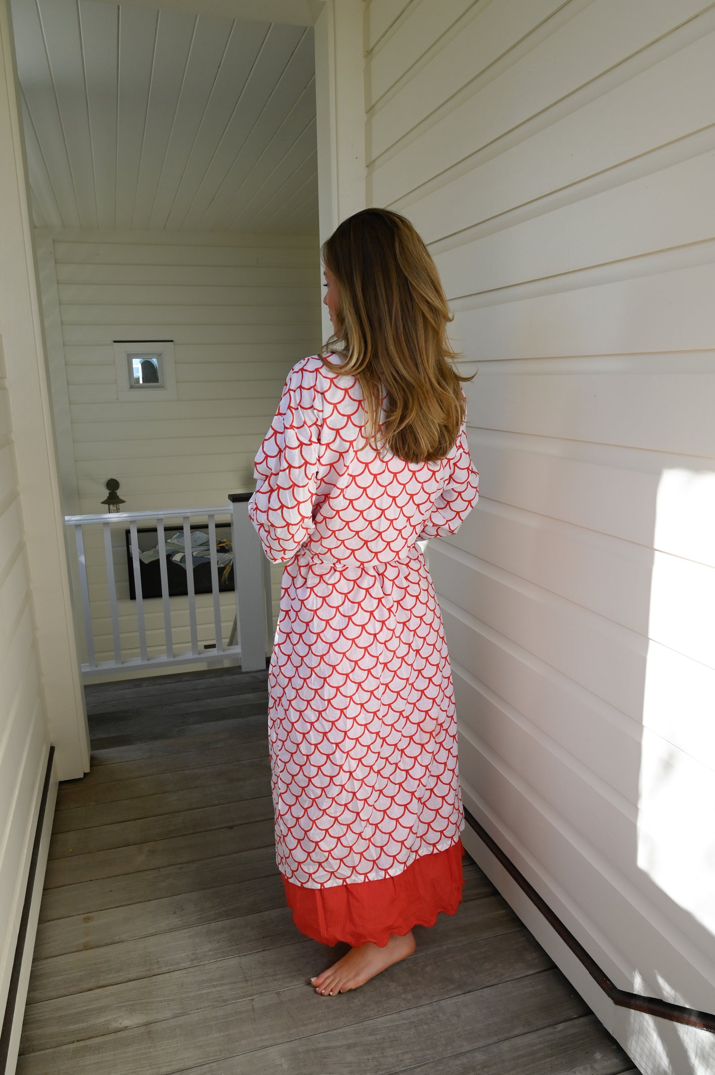 Bathrobe in Red Scallop - Long