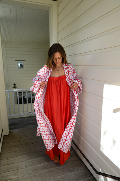 Bathrobe in Red Scallop - Long