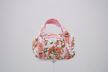 Quilted Handled Cosmetic Bag- Peachy Floral