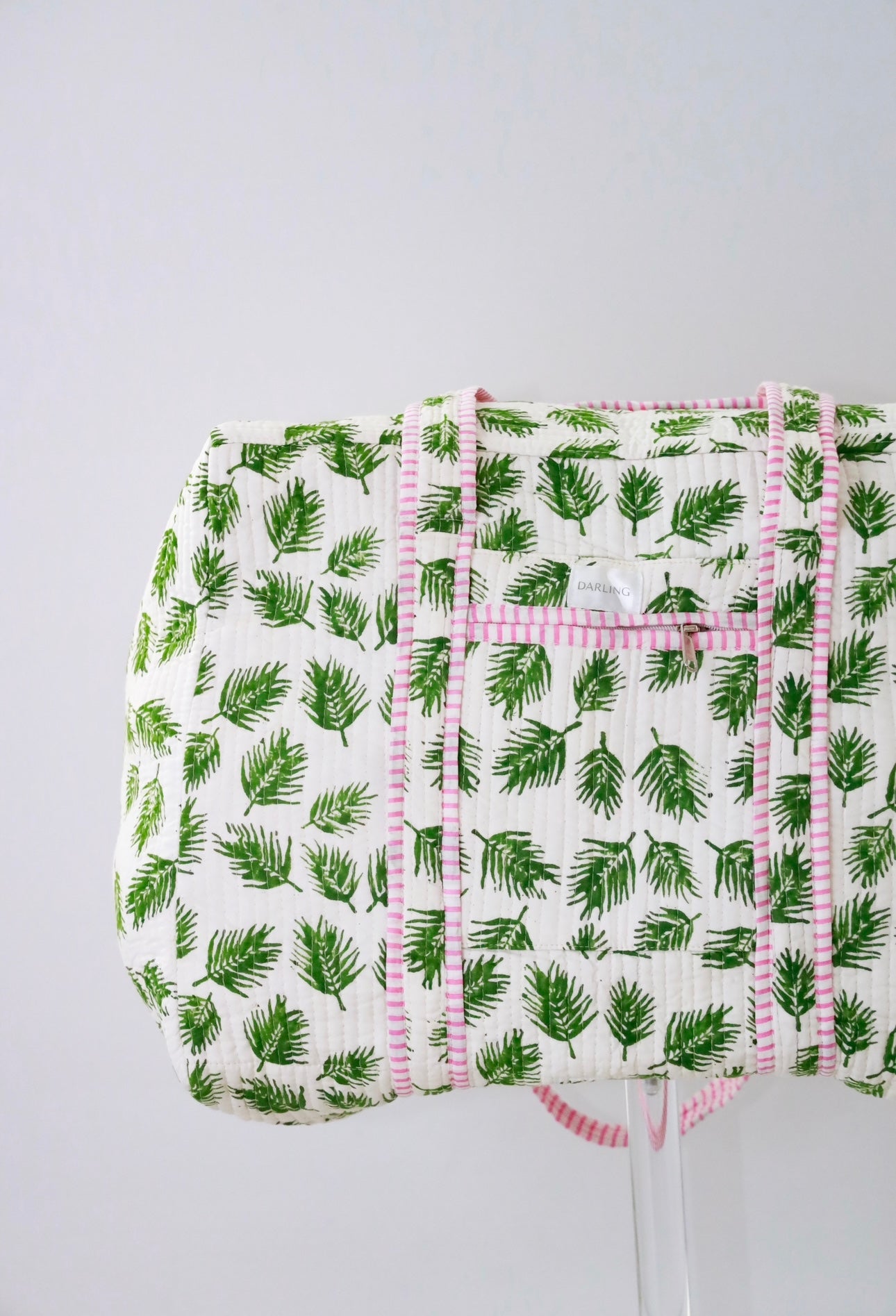 Weekender Bag in Pink and Green Palm