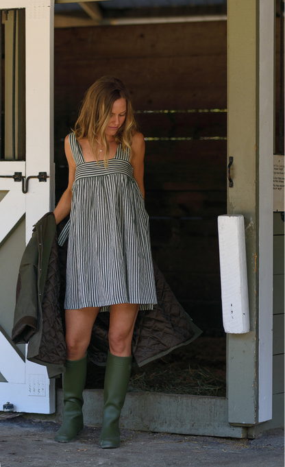 Tie Sleep Dress - Juniper Green Stripe