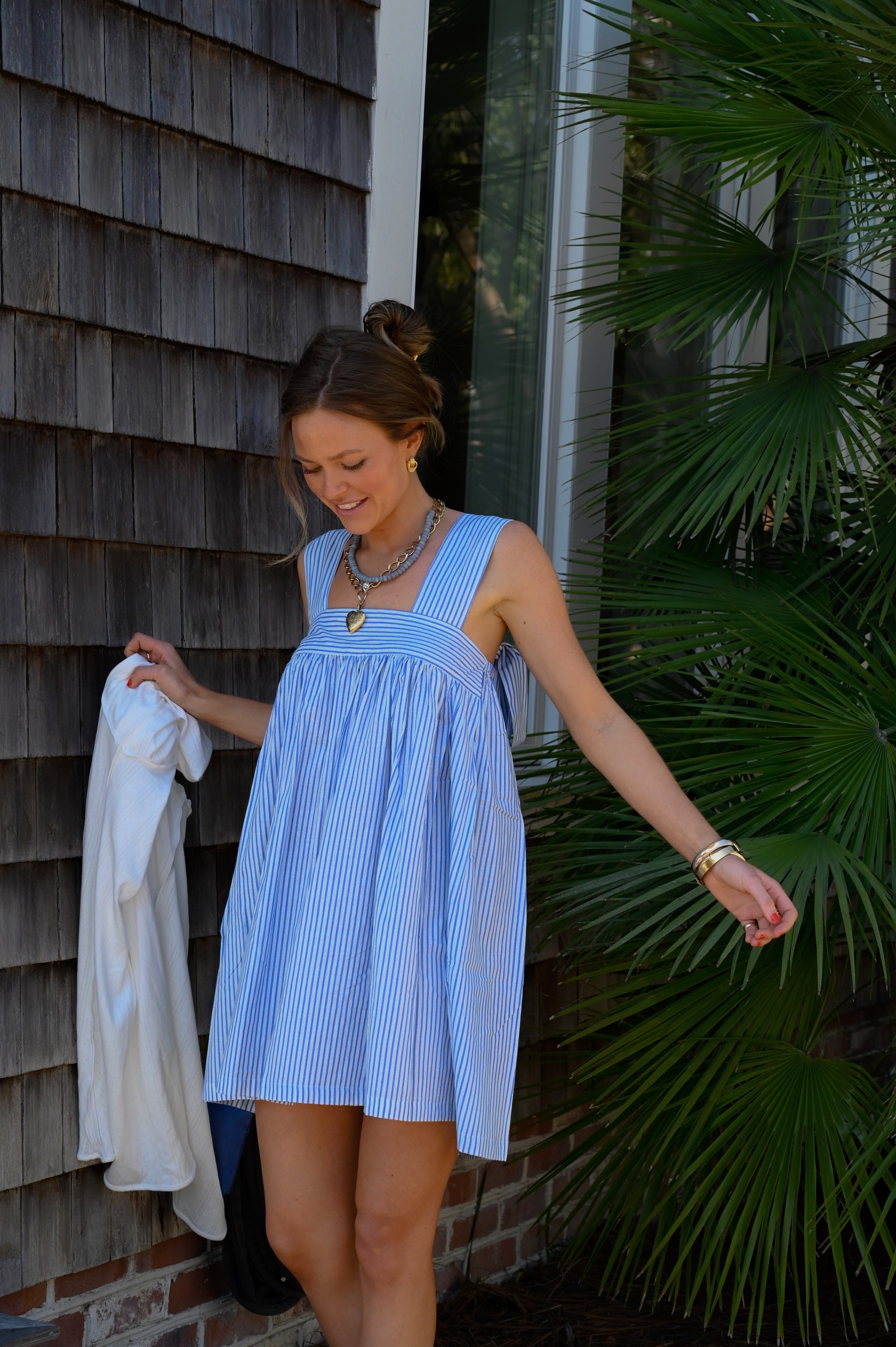 Tie Sleep Dress - Light Blue Stripe