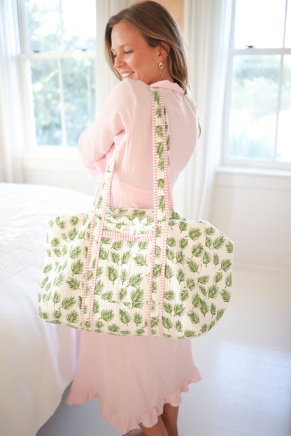 Weekender Bag in Pink and Green Palm