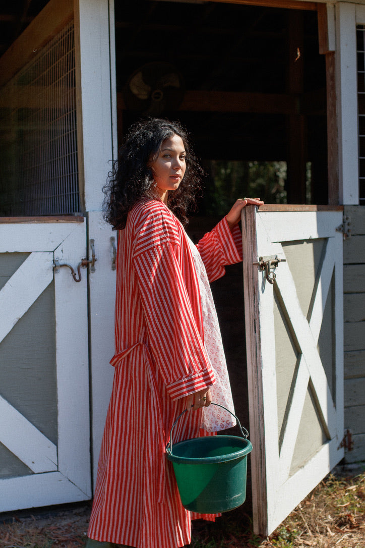 Bathrobe in Red Stripe - Long