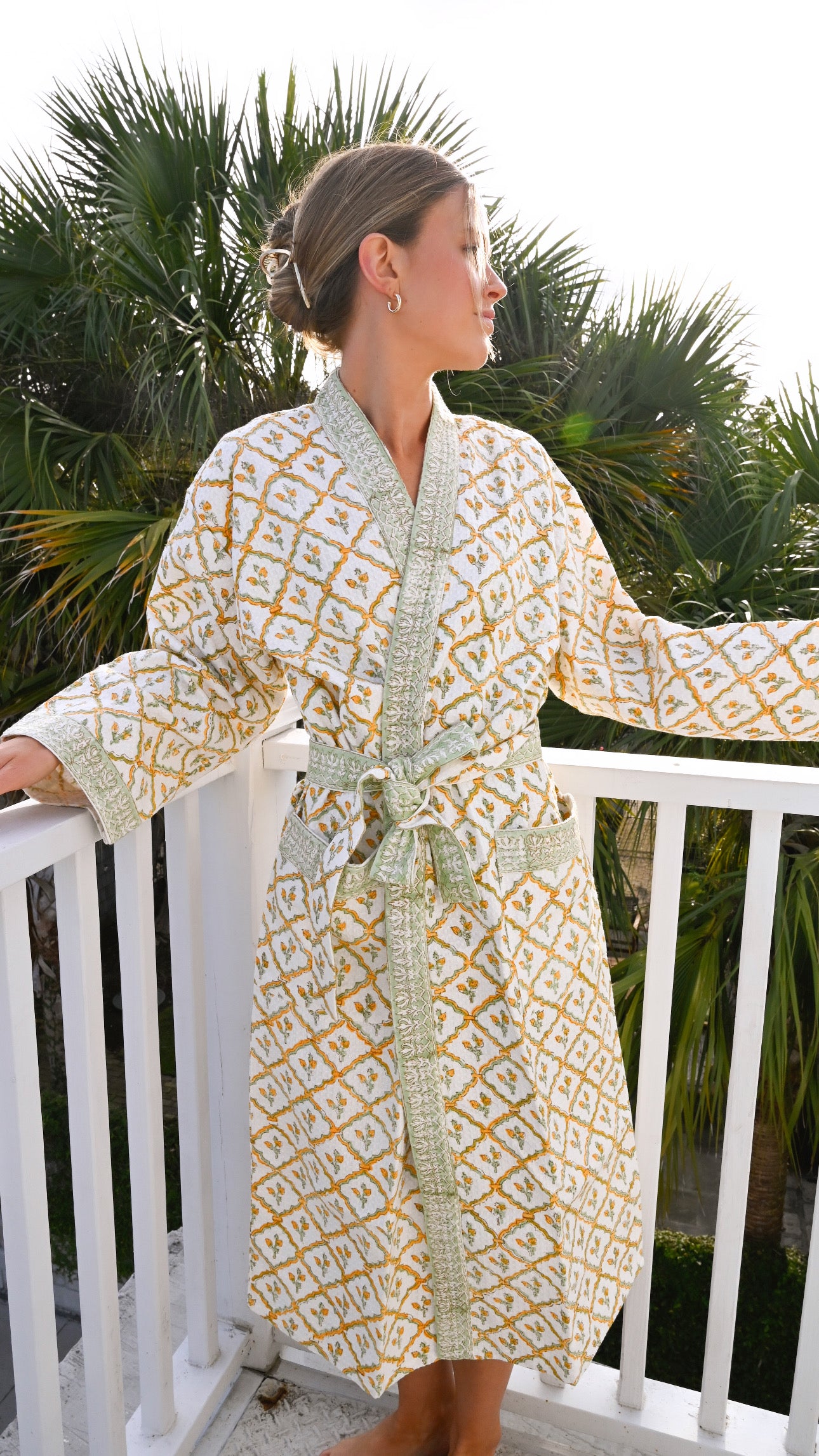 Waffle Bathrobe in Lemon Lattice