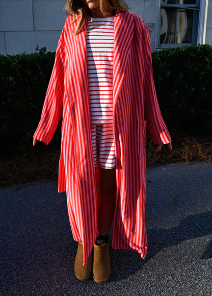 Plush Bathrobe in Pink and Red Stripe