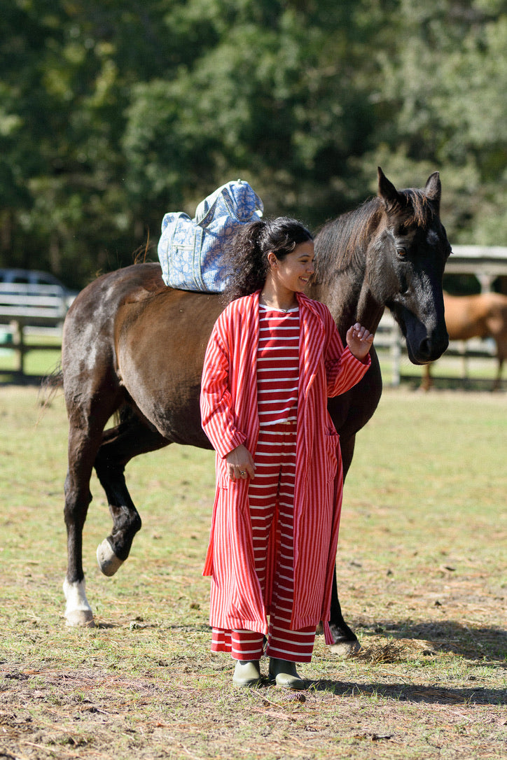 Plush Bathrobe in Pink and Red Stripe