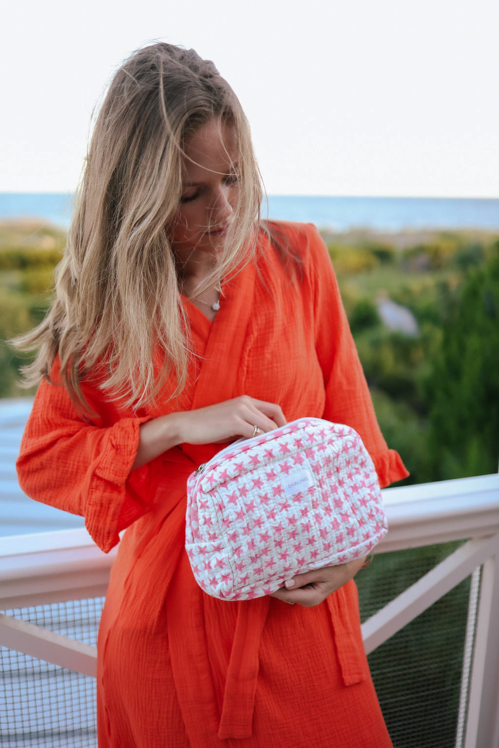 Quilted Cosmetic Bag - Pink Stars