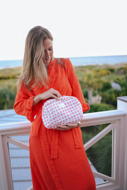 Quilted Cosmetic Bag - Pink Stars