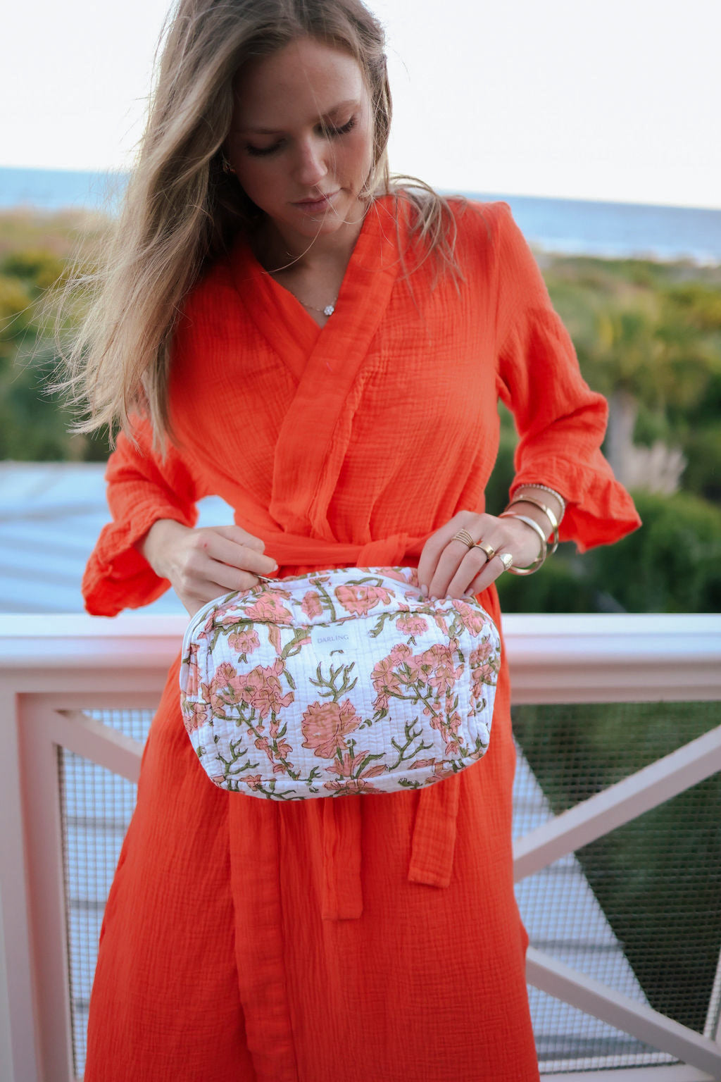 Quilted Cosmetic Bag - Peachy Floral