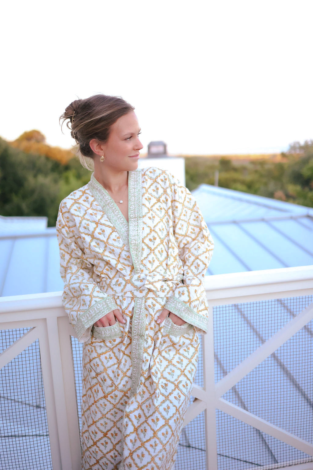 Waffle Bathrobe in Lemon Lattice