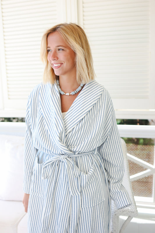 Plush Bathrobe in Blue Morning Stripe