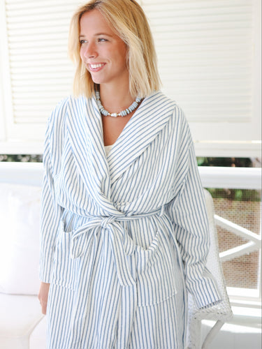 Plush Bathrobe in Blue Morning Stripe