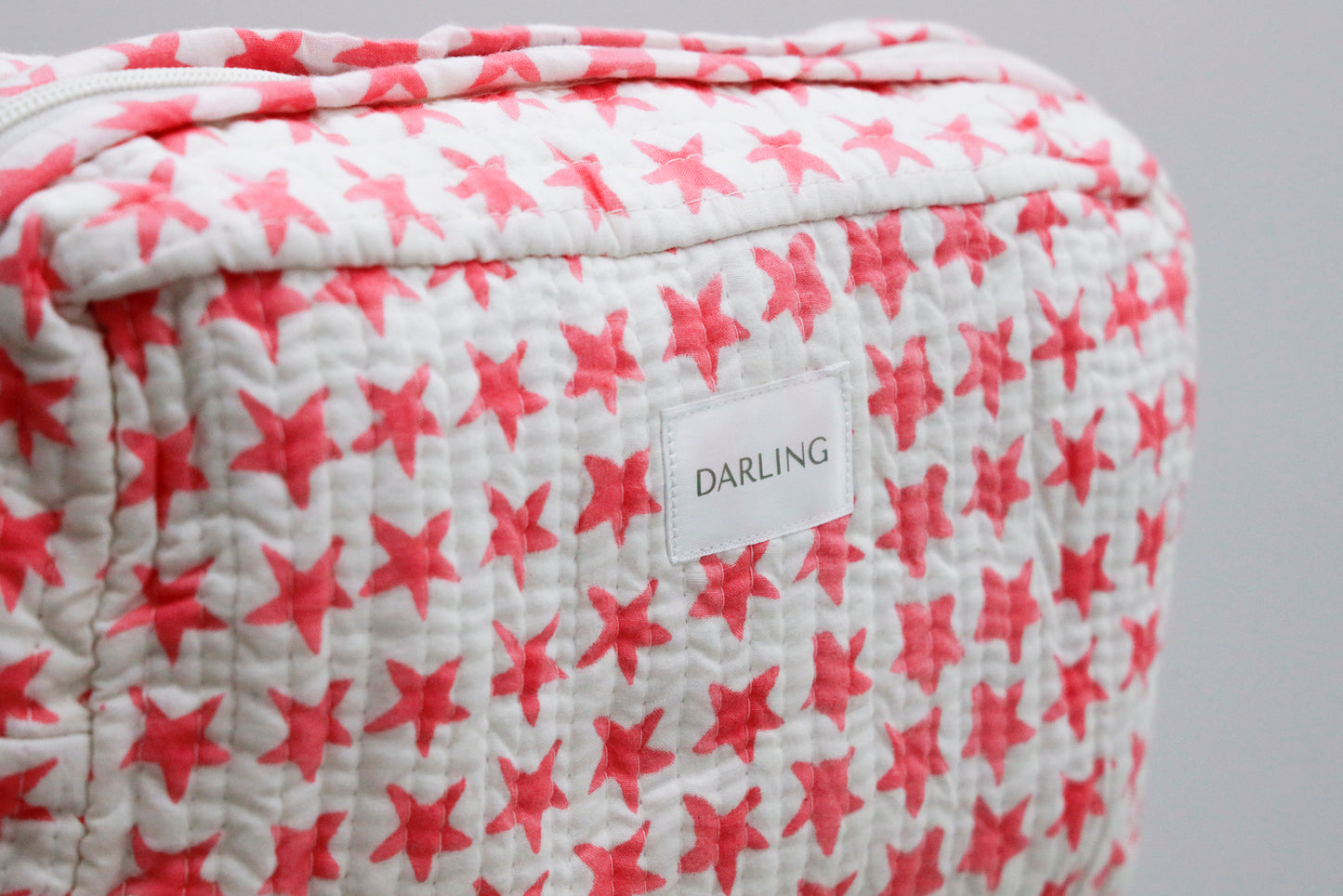 Quilted Cosmetic Bag - Pink Stars