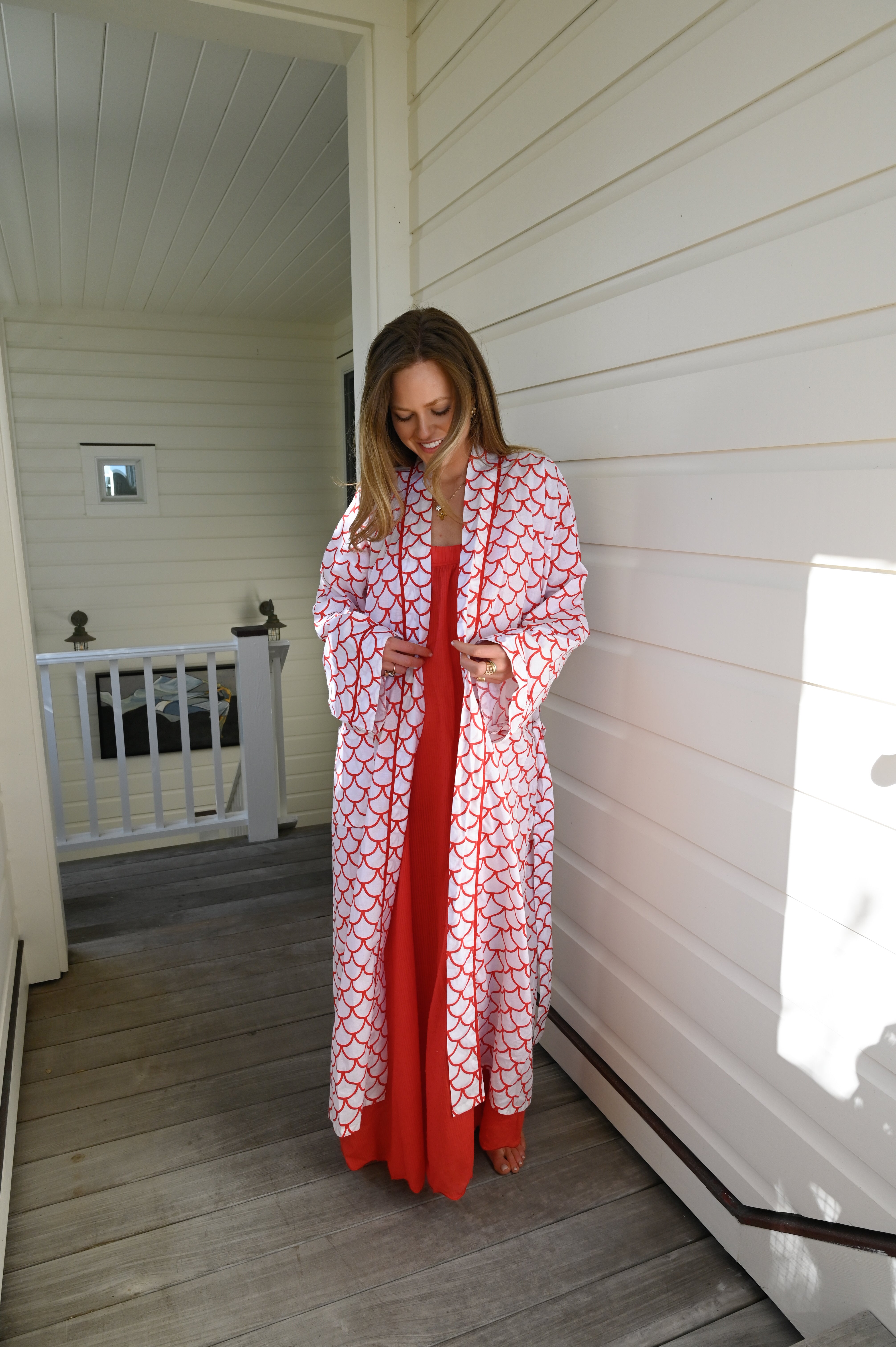 Bathrobe in Red Scallop - Long