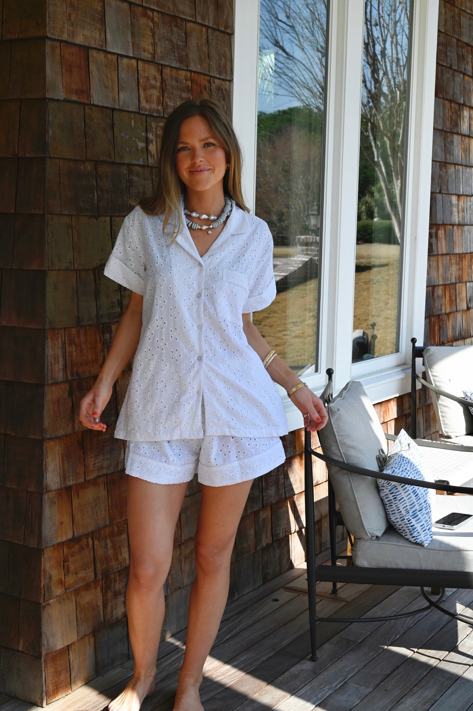 White Eyelet PJ Set - Short / Short