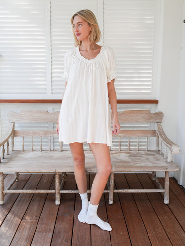 Mini Dress - White Pointelle