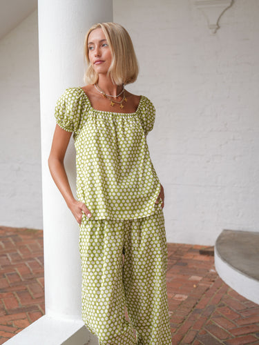 The Niko Pajama Set - Lime Dot