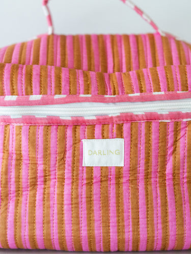 Quilted Train Case - Pink Paloma Stripe