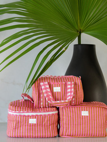Quilted Train Case - Pink Paloma Stripe