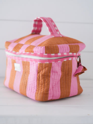 Quilted Train Case - Pink Saddle Stripe
