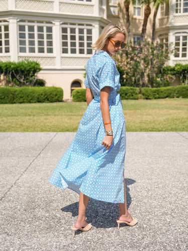 Louisa Maxi Dress - Sky Blue Moasic