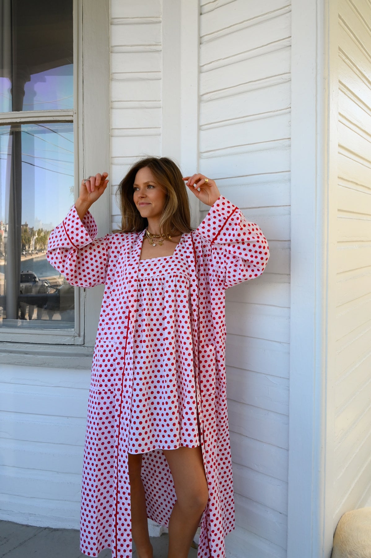 Bathrobe in Red Polka Dot - Long