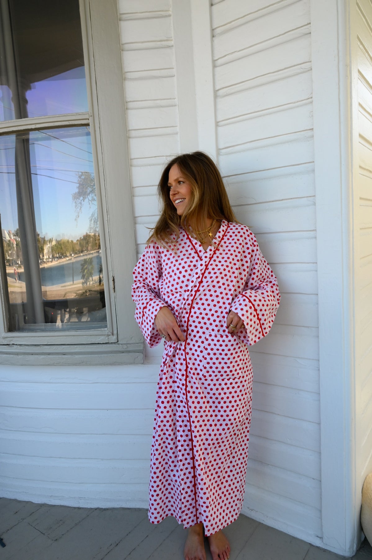 Bathrobe in Red Polka Dot - Long