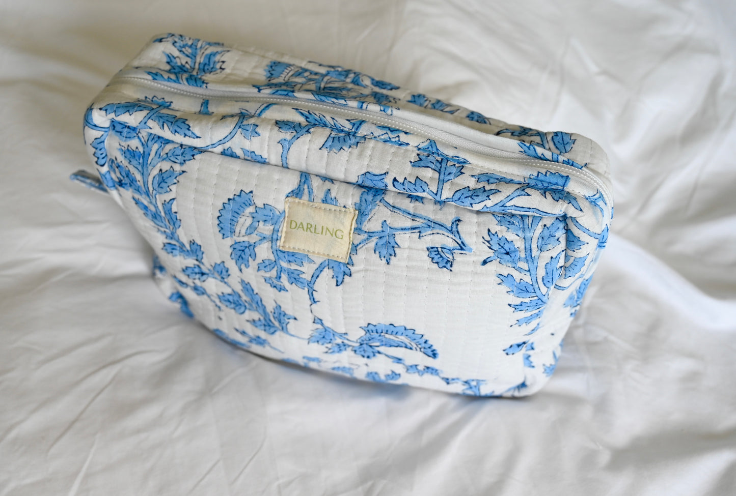 Quilted Cosmetic Bag - Blue Whispering Vine