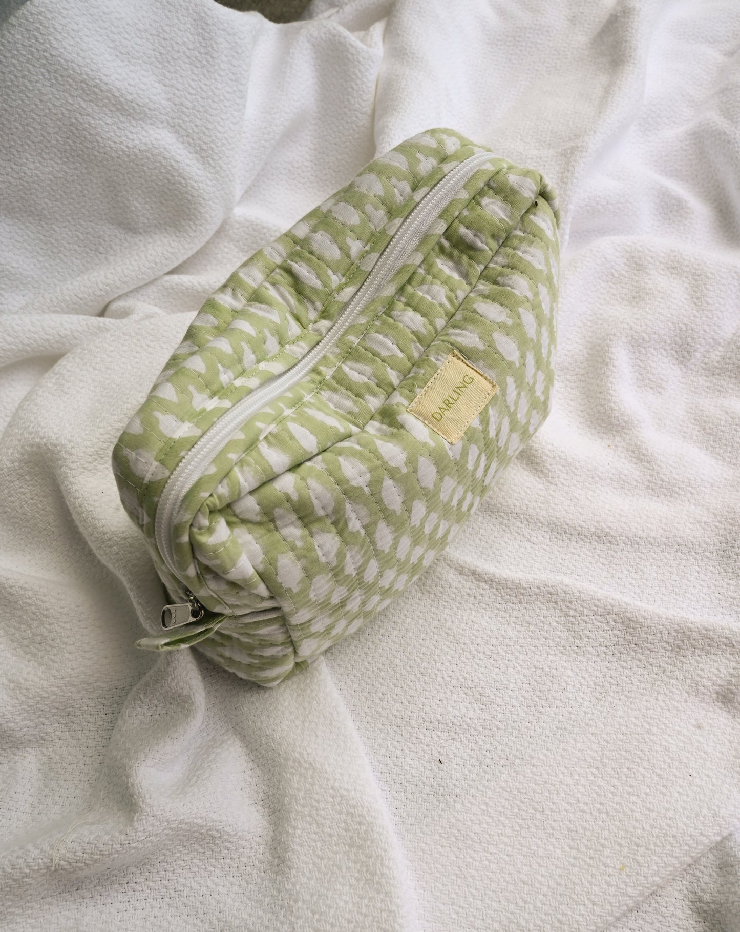 Quilted Cosmetic Bag - Sage Green Leaf