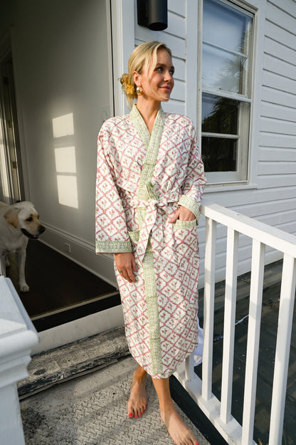 Waffle Bathrobe in Strawberry Lattice