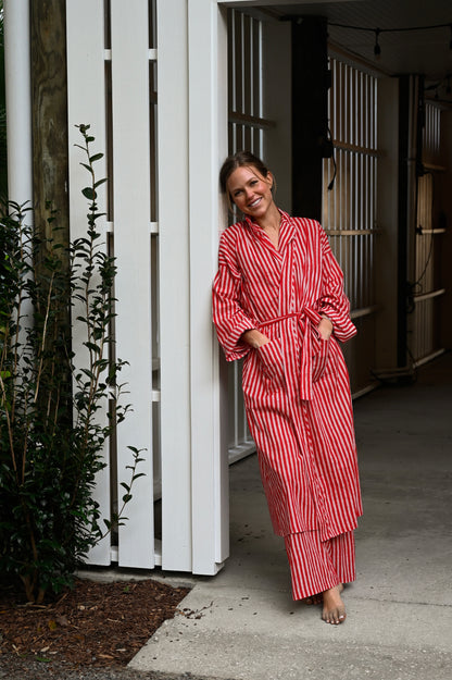 Bathrobe in Red Stripe - Long