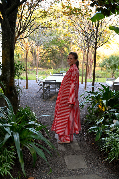 Bathrobe in Red Stripe - Long