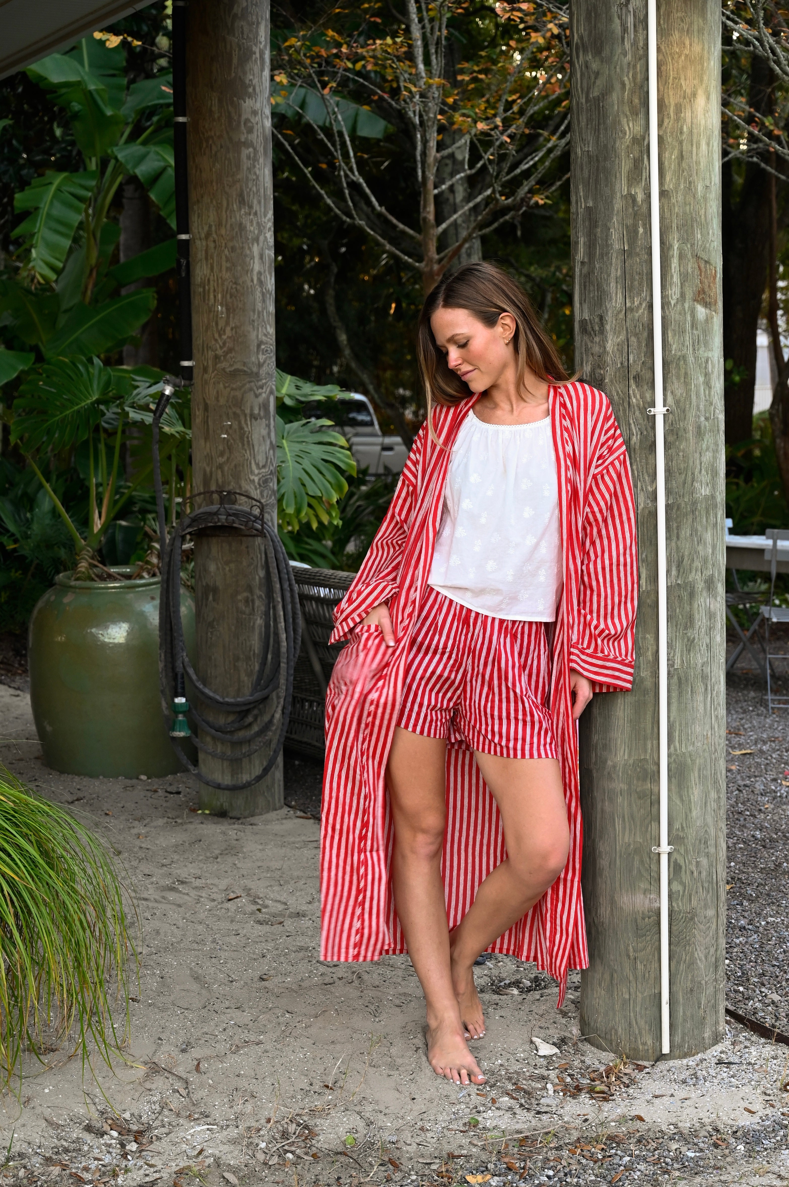 Bathrobe in Red Stripe - Long