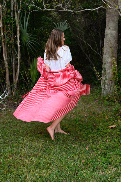 Bathrobe in Red Stripe - Long