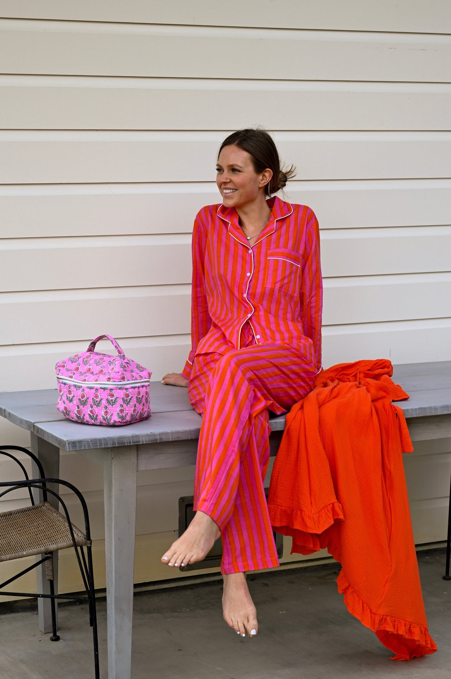 Cozy Pajama Set - Pink and Orange Stripe