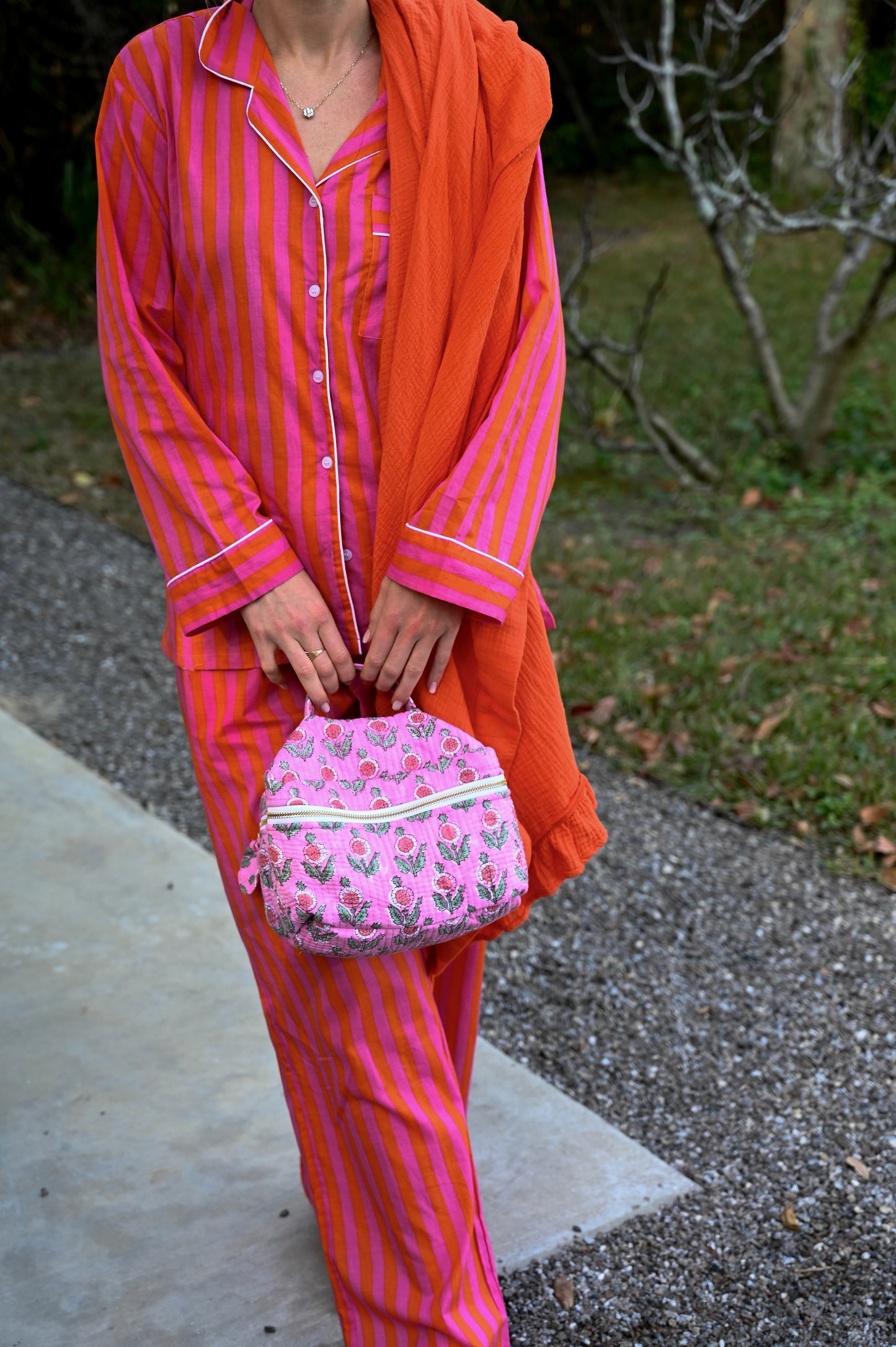 Cozy Pajama Set - Pink and Orange Stripe