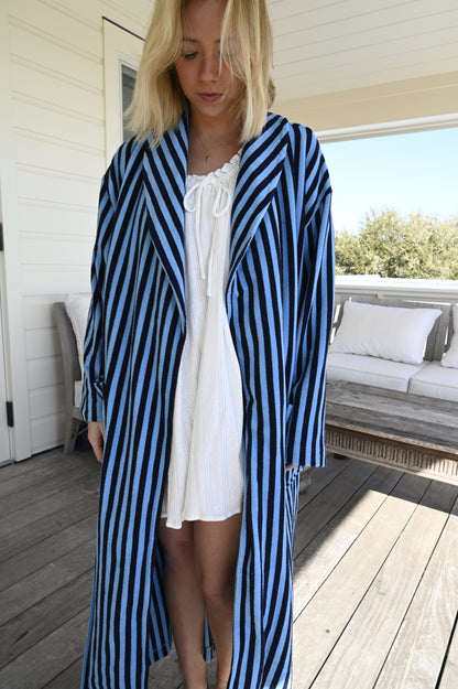 Plush Bathrobe in Blue Stripe