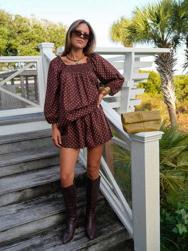 The Sweet and Short Set 3/4 Sleeves - Brown Olive Dot