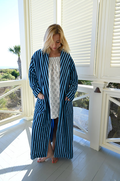 Plush Bathrobe in Blue Stripe