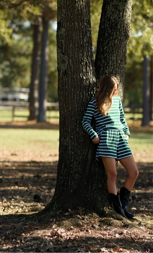 Perfect Pima PJ Set - Green and White Stripe