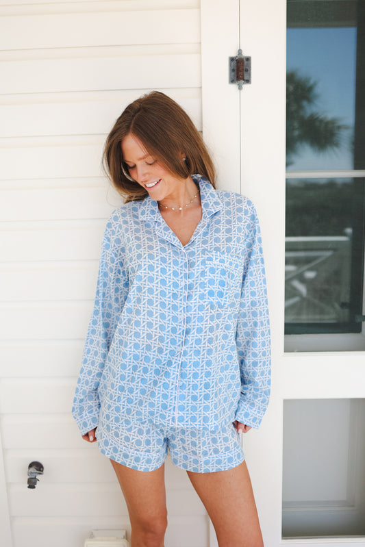 Blue Seaside Lattice PJ Set - Long/Short