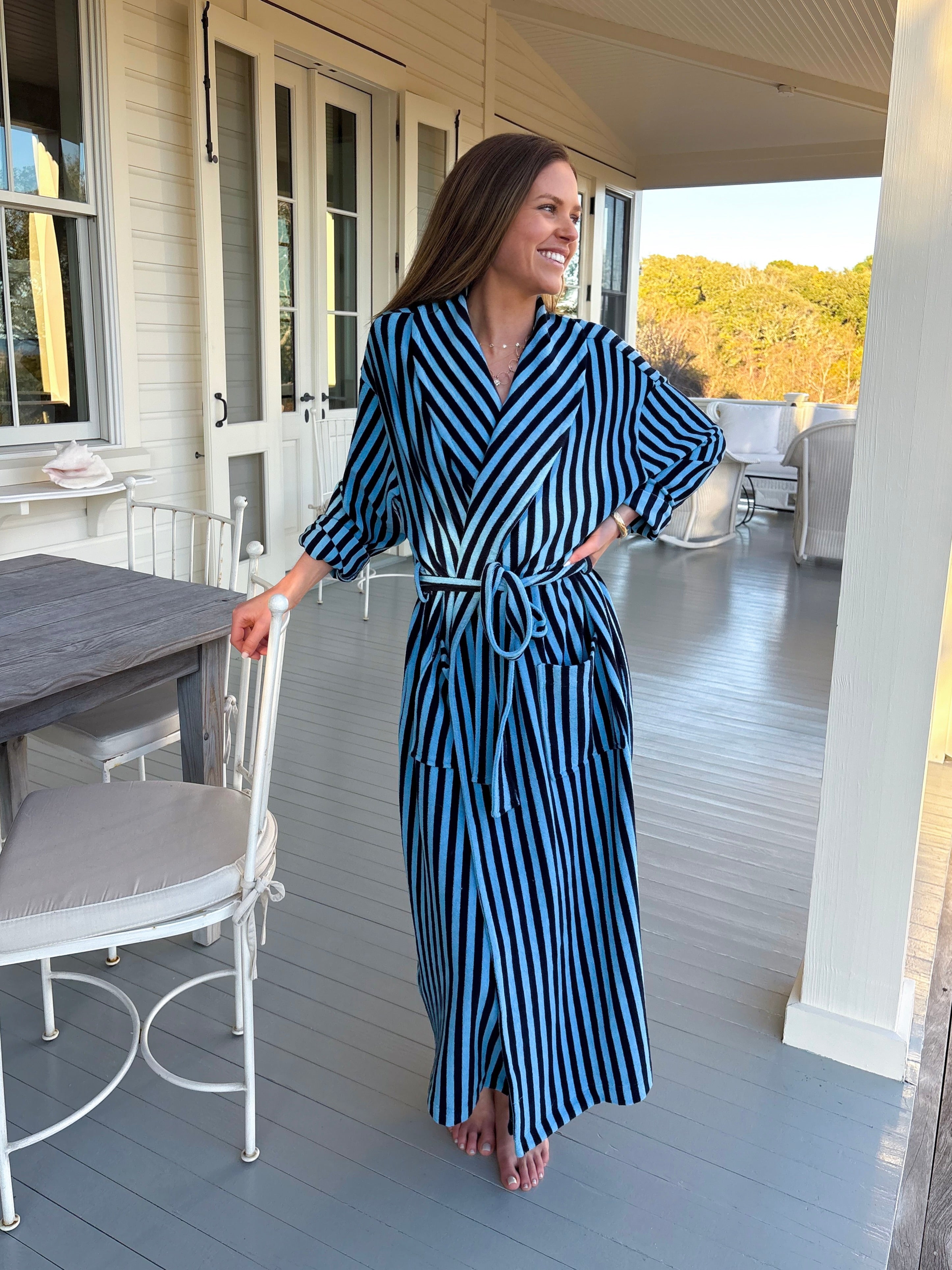 Plush Bathrobe in Blue Stripe