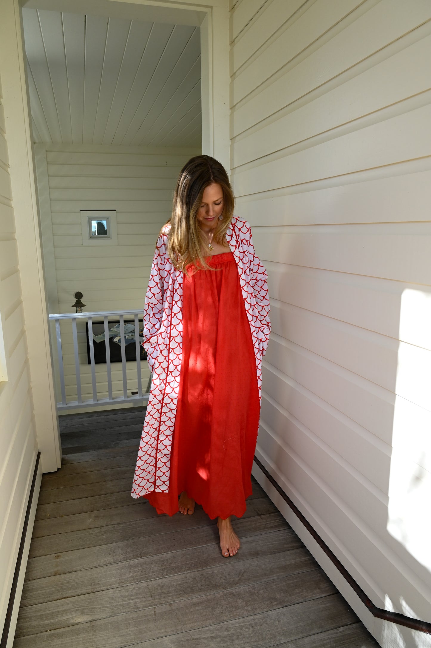 Bathrobe in Red Scallop - Long