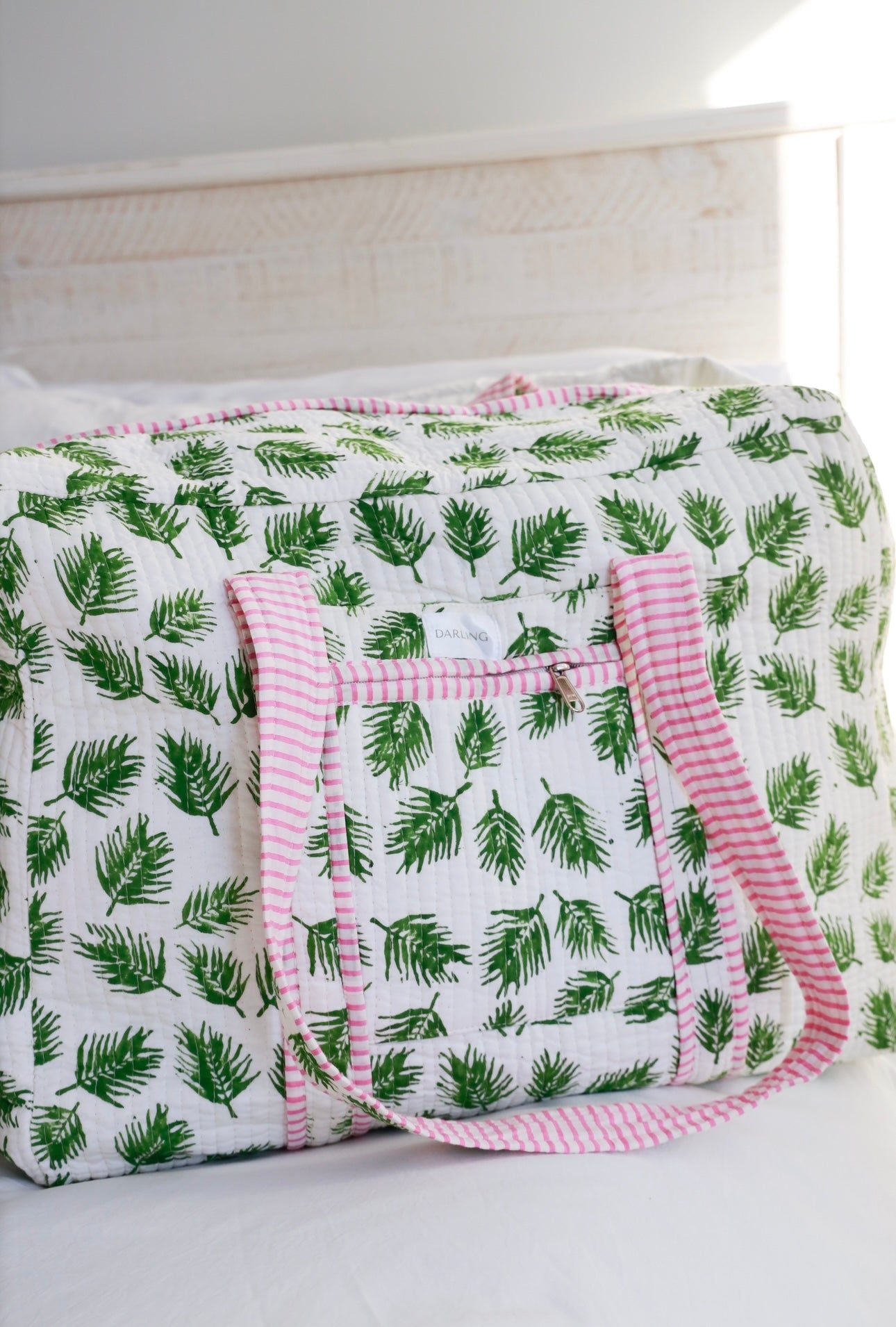 Weekender Bag in Pink and Green Palm